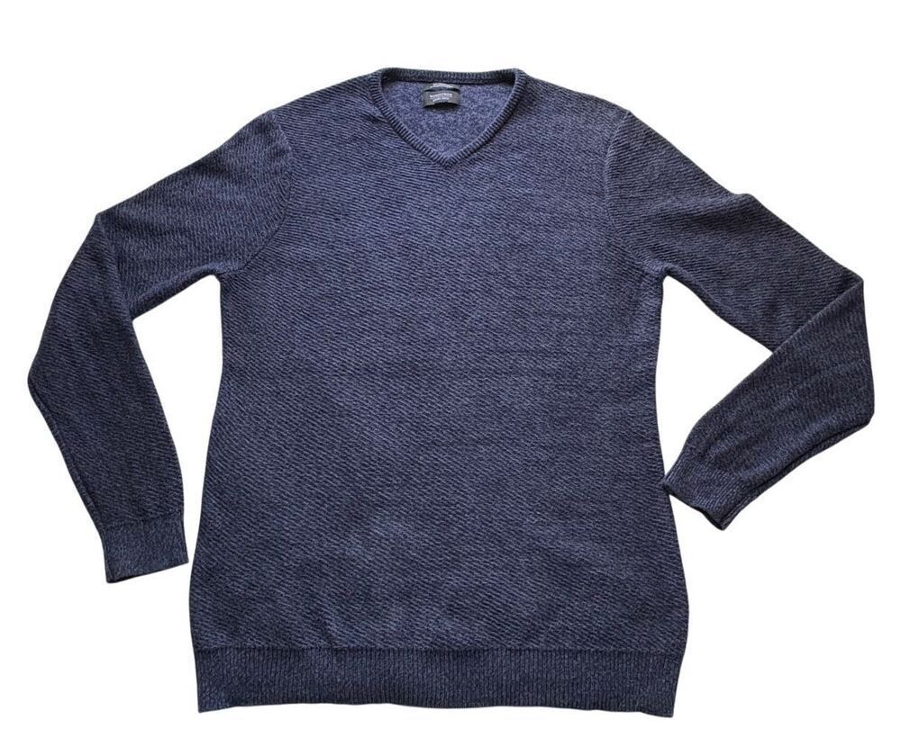 Nordstrom cotton and cashmere blend navy v-neck sweater -L